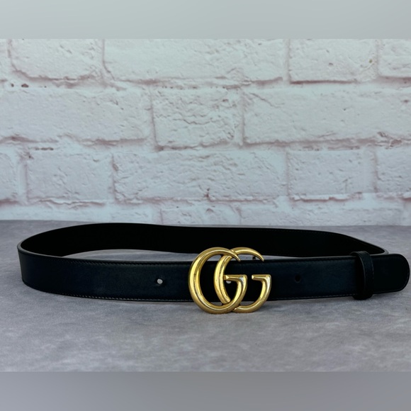 Gucci Other - Authentic Gucci Slim Leather Marmont Gg Double Mens Belt Black 85/34 414516